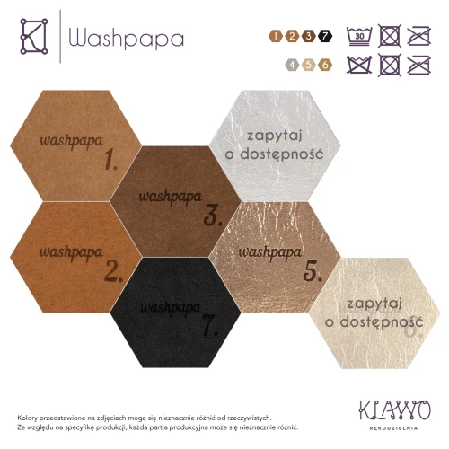 Paleta dostepnych kolorow papieru do prania Washpapa oraz symbole pielegnacji.webp