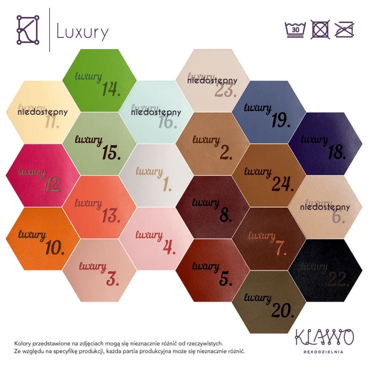 Wzornik kolorow sztuczna skora Luxury 0,8mm miekka ekoskora z eleganckim lekkim polyskiem do metek.webp